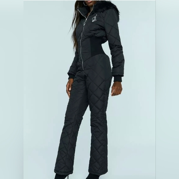 Baby Phat x Forever 21 Black Quilted Faux Fur Snow Jumpsuit - Picture 1 of 13